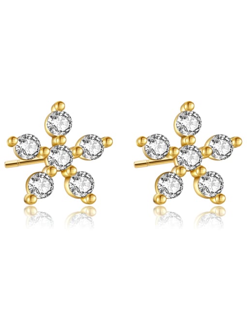 18K gold [white stone] 925 Sterling Silver Cubic Zirconia Flower Dainty Stud Earring